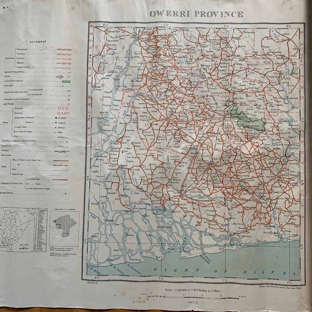 Old Nigeria Owerri Province Map - Wall Decor - Vintage